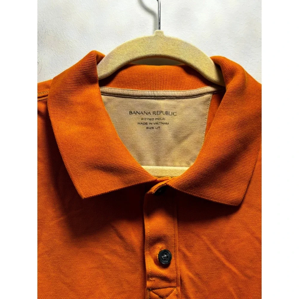 Banana Republic Fitted Polo Shirt Size L Fitted Orange Short Sleeve Cotton Mens